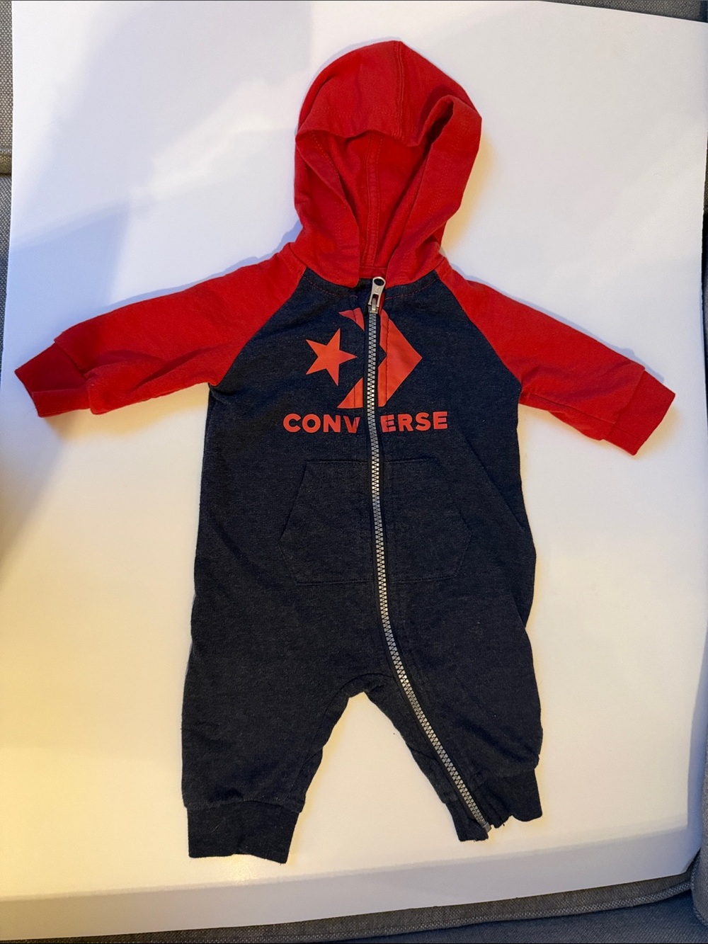 Converse Red and Navy Hooded One-Piece Bodysuit
